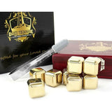 Whisky Ice Cubes Chillers - 8 Pieces (Gold)in a Elegant Wooden Gift Box