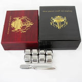 Whisky Ice Cubes Chillers - 8 Pieces (Silver)in a Elegant Wooden Gift Box