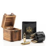 Whisky Bullet Chillers 6 pcs Golden with a Revolver Base and a Wooden Box