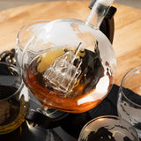 Custom Engraved Don Vassie Globe Decanter Set 850ml with 4 Glasses and Wooden tray base with gold handles