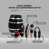 Don Vassie wine accessories gift set 4 pieces in a barrel shaped magnetic box