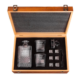 Custom Engraved Whiskey Decanter Set with Stainless Steel Stones and a Wooden Gift Box