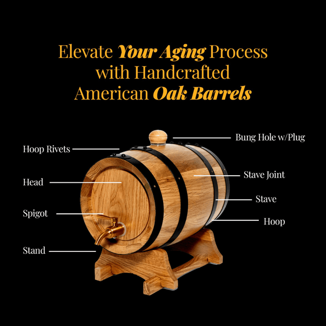 5L Artisan American Oak Barrel with Metal Spigot – Perfect for Crafting Aged Wine,Port  and Whiskey