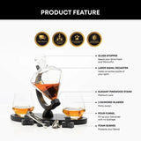 Don Vassie diamond shaped whiskey decanter set with 2 glasses and a luxury wooden stand