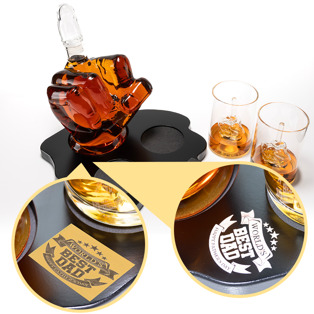 Custom Engraved Limited Edition Middle finger decanter 1000ml with finger shaped wooden display