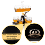 Custom Engraved Don Vassie Sailboat Decanter 1000ml with Antique Ship and 4 Etched Globe Glasses