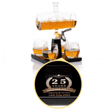 Custom Engraved Don Vassie Sailboat Decanter 1000ml with Antique Ship and 4 Etched Globe Glasses