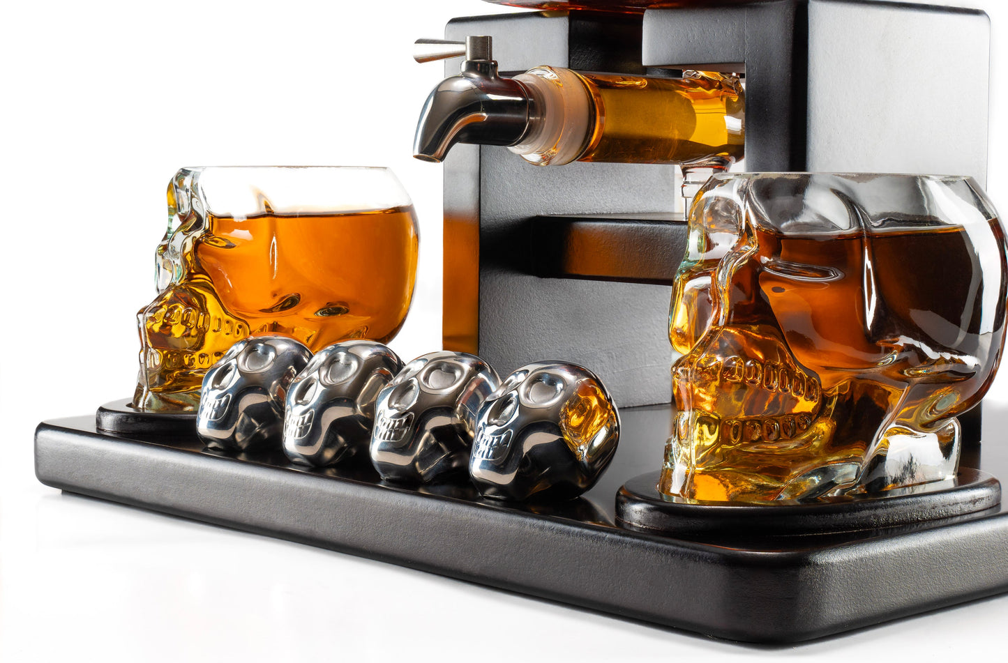 Don Vassie Limited Edition Skull Decanter 750ml with 4 Large Skull Glasses(165ml) and 4 Skull Stones.