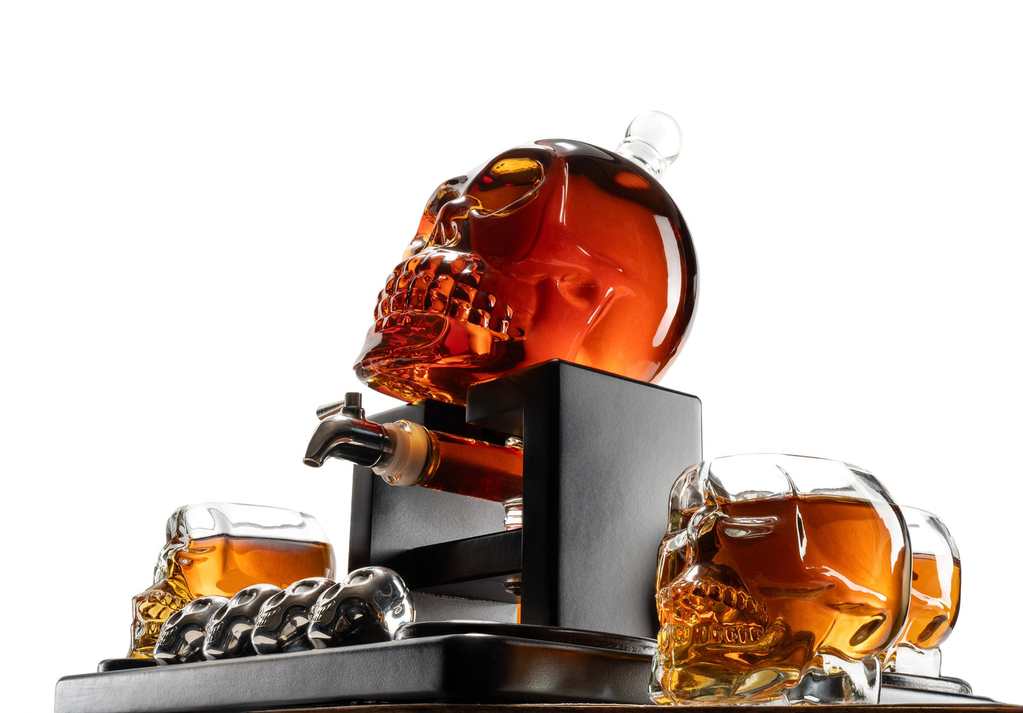 Don Vassie Limited Edition Skull Decanter 750ml with 4 Large Skull Glasses(165ml) and 4 Skull Stones.