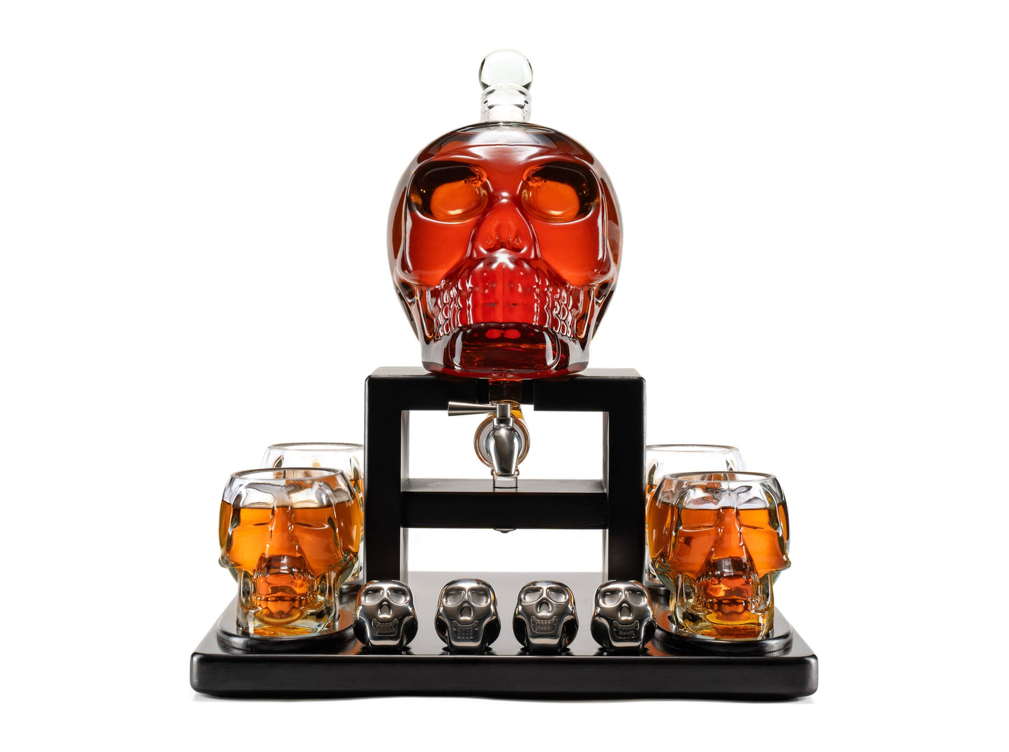 Don Vassie Limited Edition Skull Decanter 750ml with 4 Large Skull Glasses(165ml) and 4 Skull Stones.