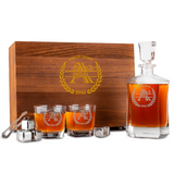 Custom Engraved Whiskey Decanter Set with Stainless Steel Stones and a Wooden Gift Box