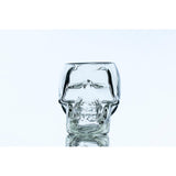 Don Vassie skull decanter set with 2 glasses and mahogany base