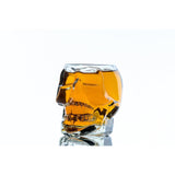 Don Vassie skull decanter set with 2 glasses and mahogany base
