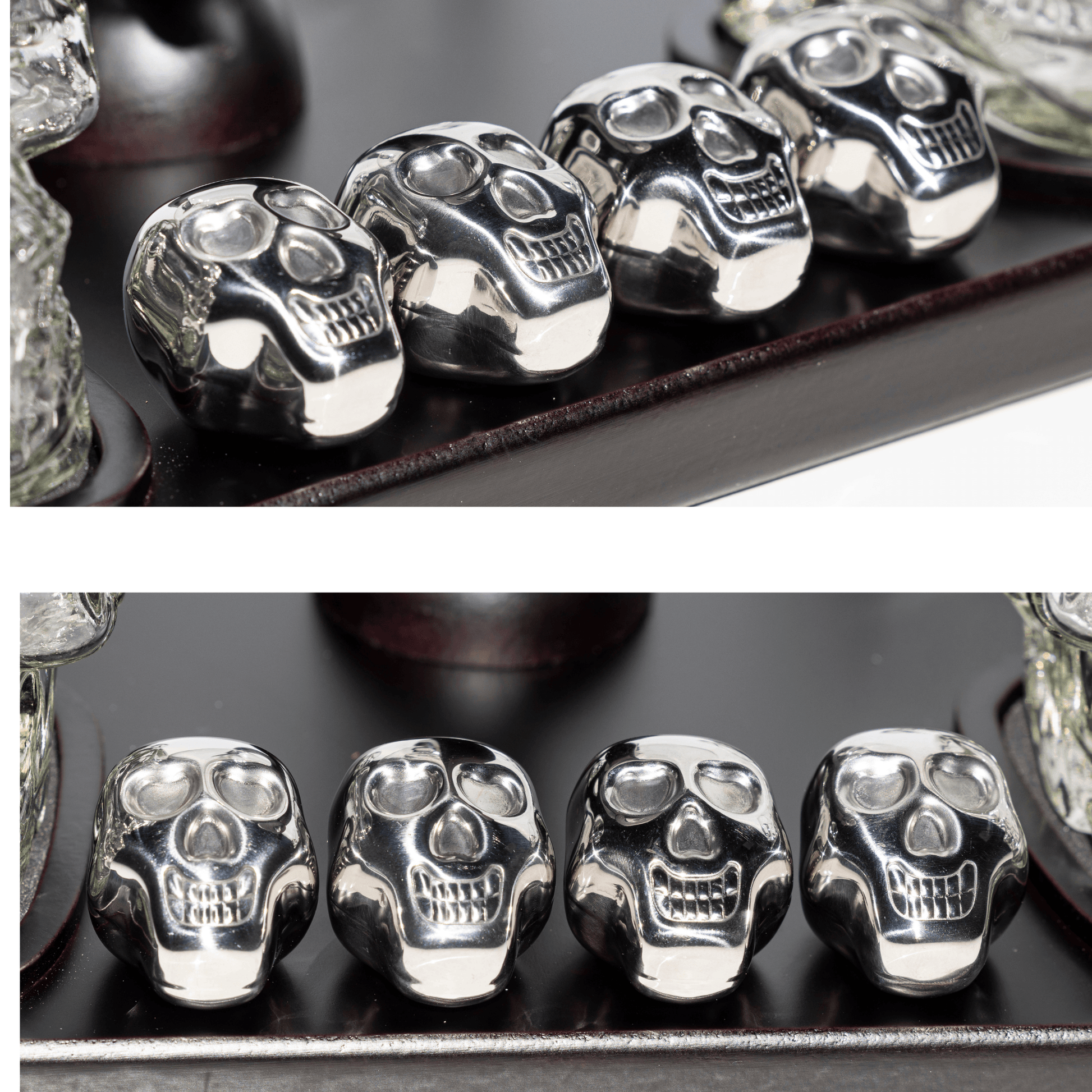 Skull Globe Decanter Set with 4 skull shot glasses+4 stainless steel skull stones